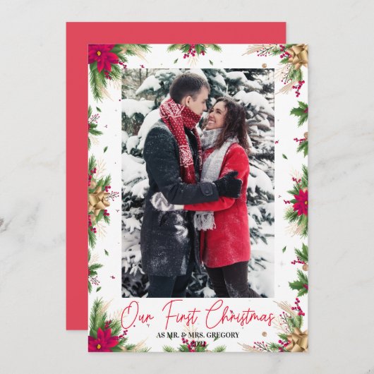 Mr. & Mrs.フローラ写真フレームとしての初めてのクリスマス シーズンカード (正面/裏面)