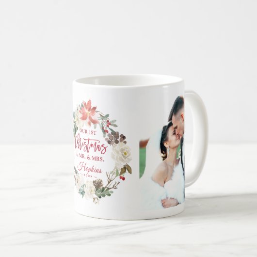 Mr. Mrs.フローラ初めてのクリスマス写真 コーヒーマグカップ (正面右)