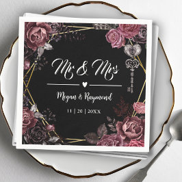 Mr & Mrs | ブラックダークローズ フローラル ゴシック ウェディング スタンダードカクテルナプキン