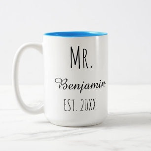 Mr&Mrs マグカップ、名入れカップルマグカップ、結婚祝いギフトマグ ツートーンマグカップ