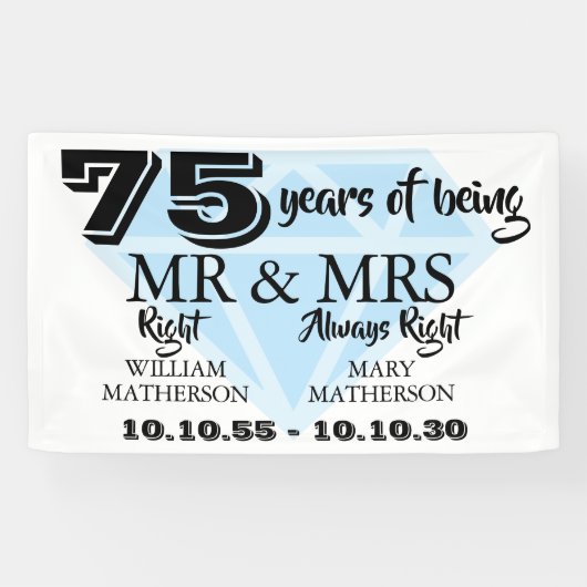 Mr. Mrs. ライト ファン ダイヤモンド 75周年 結婚記念日 横断幕 (横)