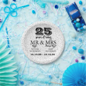 Mr Mrs ライト 25周年記念 シルバーハート ペーパープレート (パーティー)