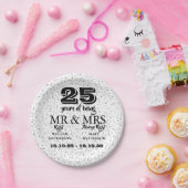 Mr Mrs ライト 25周年記念 シルバーハート ペーパープレート (パーティー)