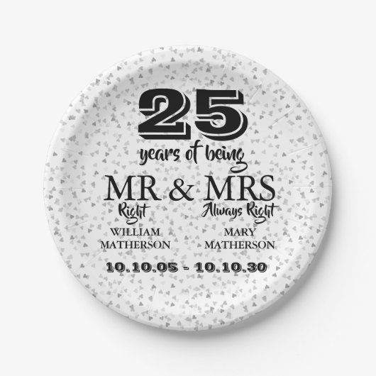 Mr Mrs ライト 25周年記念 シルバーハート ペーパープレート (正面)