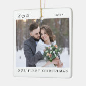 Mr. & Mrs. 初めてのクリスマス 2 枚の写真 セラミックオーナメント (左)