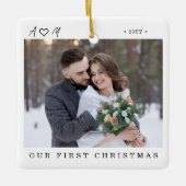 Mr. & Mrs. 初めてのクリスマス 2 枚の写真 セラミックオーナメント (正面)