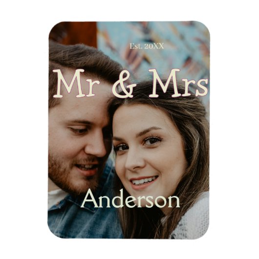 Mr&Mrs 名前 クリスマス ペア ウェディング イエロー マグネット (縦)