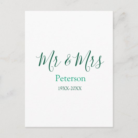 Mr. & Mrs. 姓 結婚 年の 結婚式 婚約 ポストカード (正面)