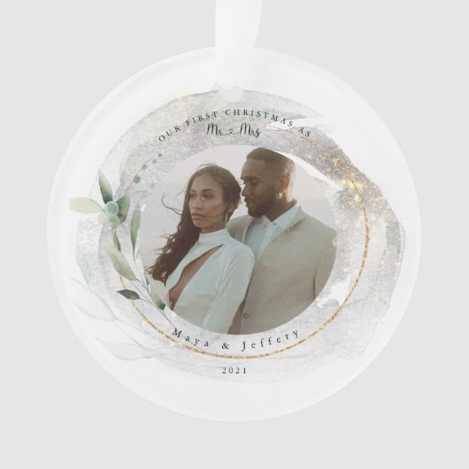 Mr. & Mrs. 2の初めてのクリスマス写真オーナメント オーナメント (正面)