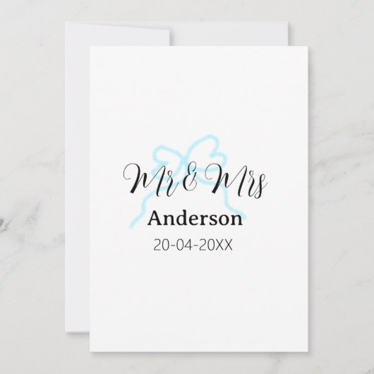 Mr & Mrs add family name date year wedding bow 招待状 (正面)