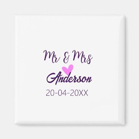 Mr & Mrs add family name date year wedding favor g マグネット (正面)