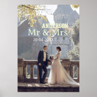 Mr & Mrs add family name photo date wedding family ポスター