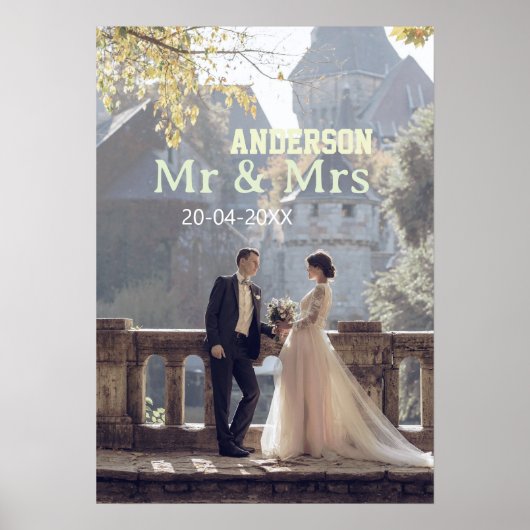 Mr & Mrs add family name photo date wedding family ポスター (正面)