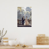 Mr & Mrs add family name photo date wedding family ポスター (キッチン)