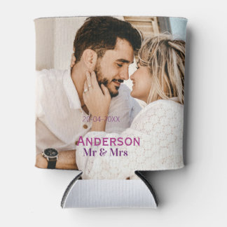 Mr & Mrs add family name photo date wedding family 缶クーラー