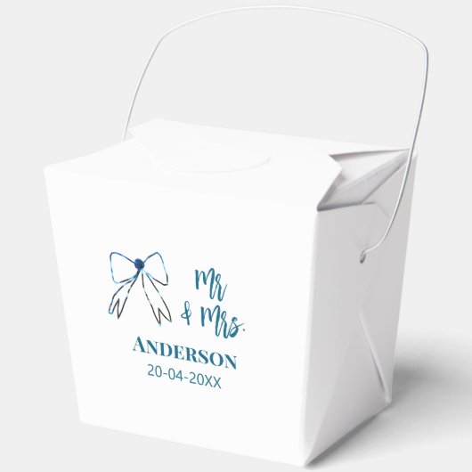 Mr. & Mrs. add name date結婚式の引き出物bow blue gree フェイバーボックス (正面)