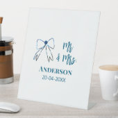 Mr. & Mrs. add name date結婚式の引き出物bow blue gree 台座サイン (インサイチュ)