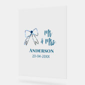 Mr & Mrs add name date wedding favor bow blue gree アクリルサイン (傾斜)