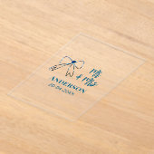 Mr & Mrs add name date wedding favor bow blue gree アクリル招待状 (レイダウン)