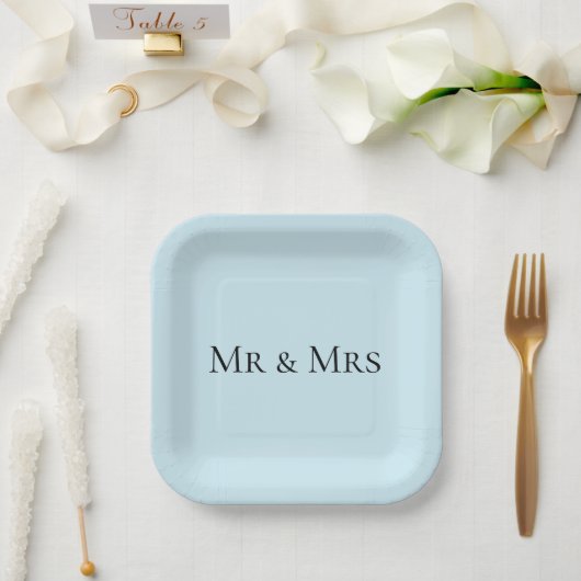 Mr & Mrs Blue Color ペーパープレート (ウェディング)
