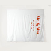 Mr. & Mrs. Bold Orange Typography Wedding Backdrop タペストリー (正面(横))