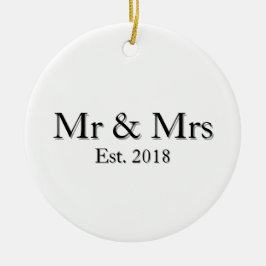 Mr & Mrs Est. Year Elegant Personalized Couple  セラミックオーナメント
