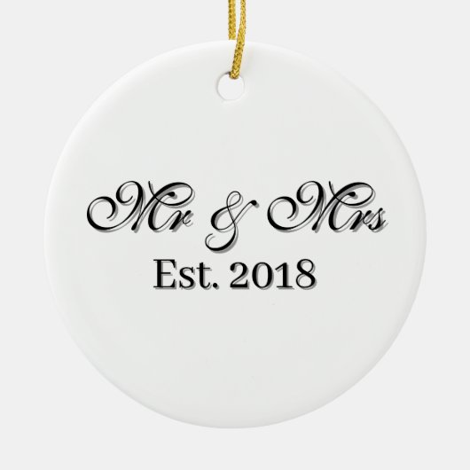 Mr & Mrs Est. Year Personalized Couple Design セラミックオーナメント (正面)