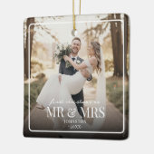 Mr & Mrs First Chirstmas Boarder Custom Photo  セラミックオーナメント (左)