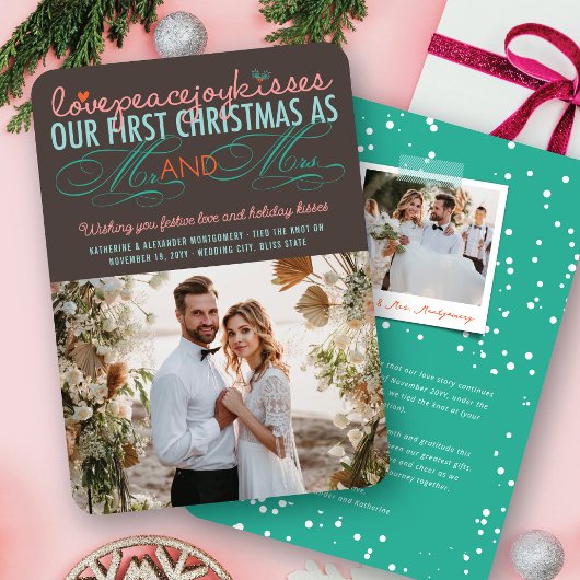 Mr & Mrs First Christmas Mistletoes Photo Wedding シーズンカード
