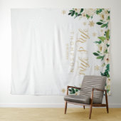 Mr & Mrs floral winter snowflakes wedding banner タペストリー (インサイチュ(横))