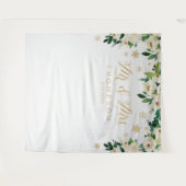 Mr & Mrs floral winter snowflakes wedding banner タペストリー (正面(横))