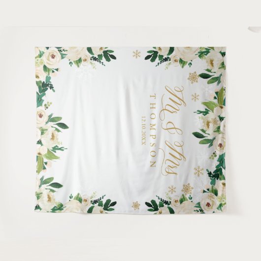 Mr & Mrs floral winter wedding banner backdrop タペストリー (正面(横))