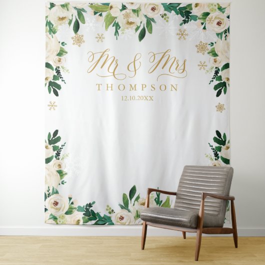 Mr & Mrs floral winter wedding banner backdrop タペストリー (インサイチュ)