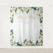 Mr & Mrs floral winter wedding banner backdrop タペストリー (正面)