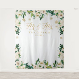 Mr & Mrs floral winter wedding banner backdrop タペストリー