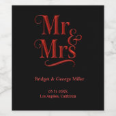 Mr. & Mrs. Gothic'結婚 - Red Metallic script ワインラベル (シングルラベル)