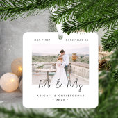 Mr. & Mrs. Grayのミニマリスト写真初めてのクリスマス メタルオーナメント