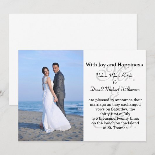 Mr.& Mrs. Gray - Photo Moridge Announcement 招待状 (正面/裏面)