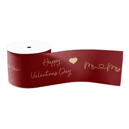 Mr & Mrs Happy Valentine's Day グログランリボン (リール)