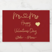 Mr & Mrs Happy Valentine's Day スパークリングワインラベル (シングルラベル)