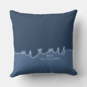 Mr Mrs Heart Script Dusty Blue Wedding Pillow クッション (裏面)
