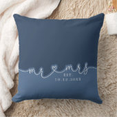Mr Mrs Heart Script Dusty Blue Wedding Pillow クッション (ブランケット)