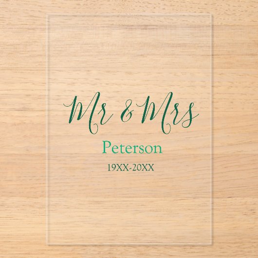 Mr & Mrs last name married year wedding engagement アクリル招待状 (正面)