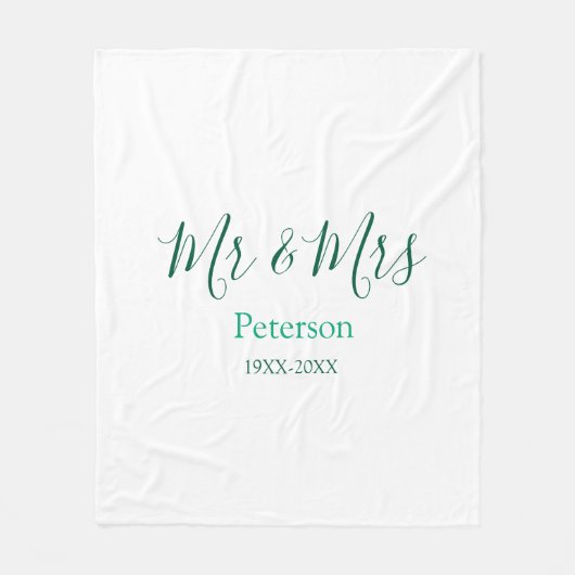 Mr & Mrs last name married year wedding engagement フリースブランケット (正面)