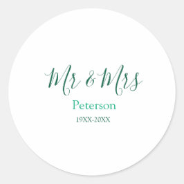 Mr & Mrs last name married year wedding engagement ラウンドシール