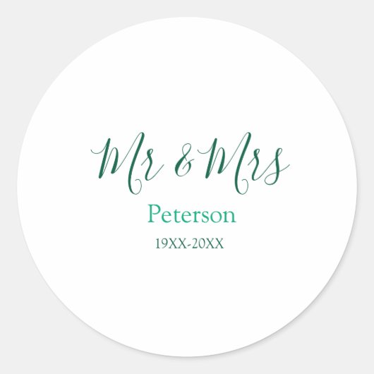 Mr & Mrs last name married year wedding engagement ラウンドシール (正面)