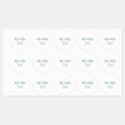 Mr & Mrs last name married year wedding engagement ラベル (シート)