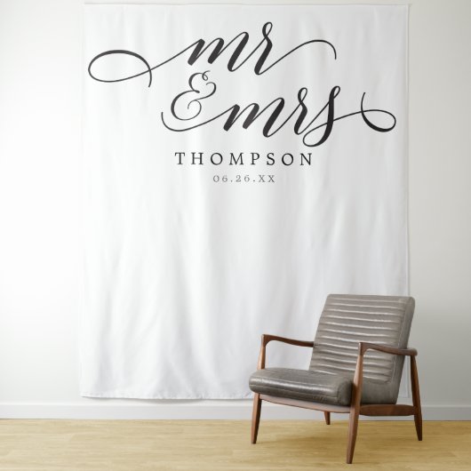 Mr & Mrs Modern Wedding Backdrop Banner タペストリー (インサイチュ)