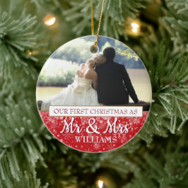 Mr & Mrs Nameの初めてのクリスマス 2枚の写真 セラミックオーナメント