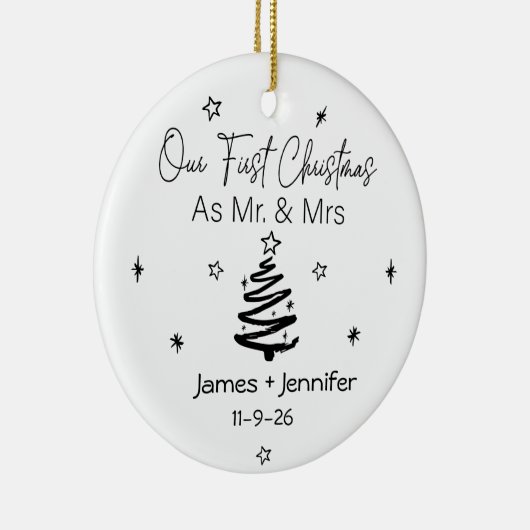 Mr. & Mrs. Names & Photoとしての初めてのクリスマス セラミックオーナメント (右)